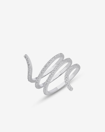 Twisted Snake Model Ring - Adjustable Wraparound Spiral Ring - Sterling Silver Minimalist Glitter Ring - Unique Snake Jewelry Gift For Women