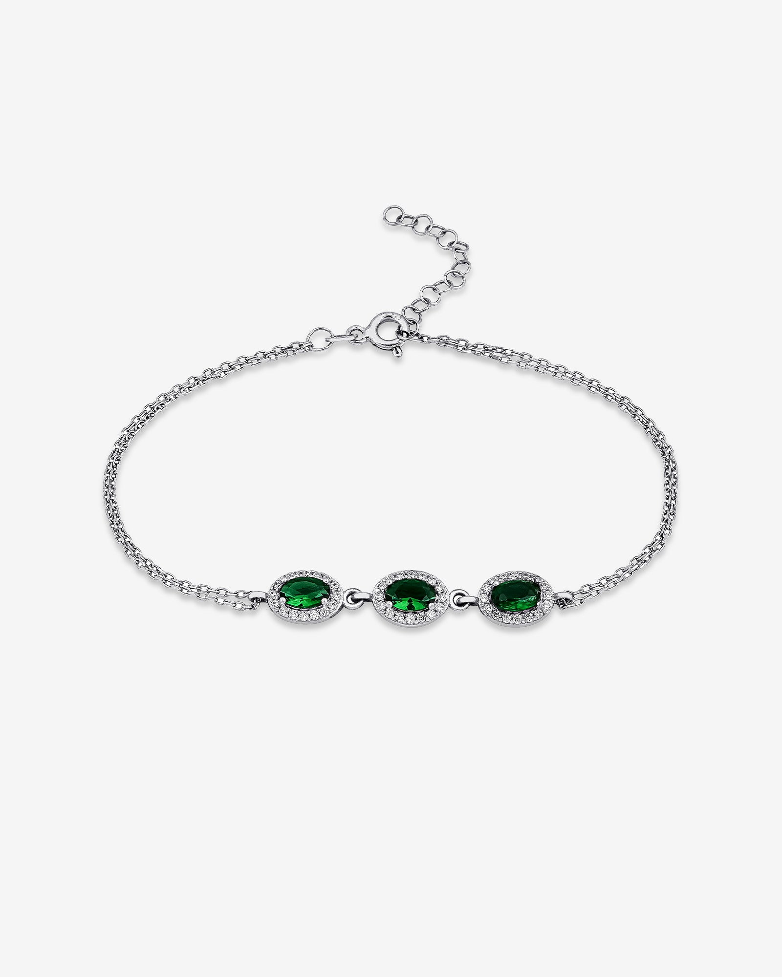 Triple Emerald Charm Bracelet - Sterling Silver & Dazzling Green Elegant Jewelry - Round-cut Emerald Beauty -