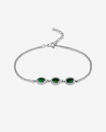 Triple Emerald Charm Bracelet - Sterling Silver & Dazzling Green Elegant Jewelry - Round-cut Emerald Beauty -