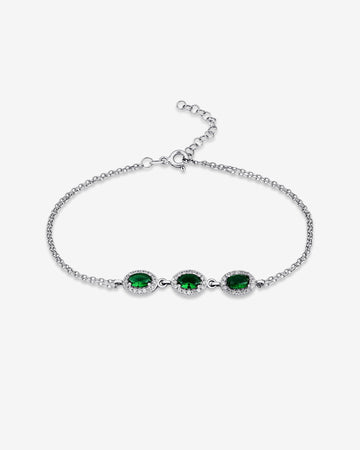 Sparkling Emerald Bracelet With Zirconia Frame - Oval Cut Green Gemstone Bracelet - Dainty Sterling Silver Jewelry - Jewelry For Women -