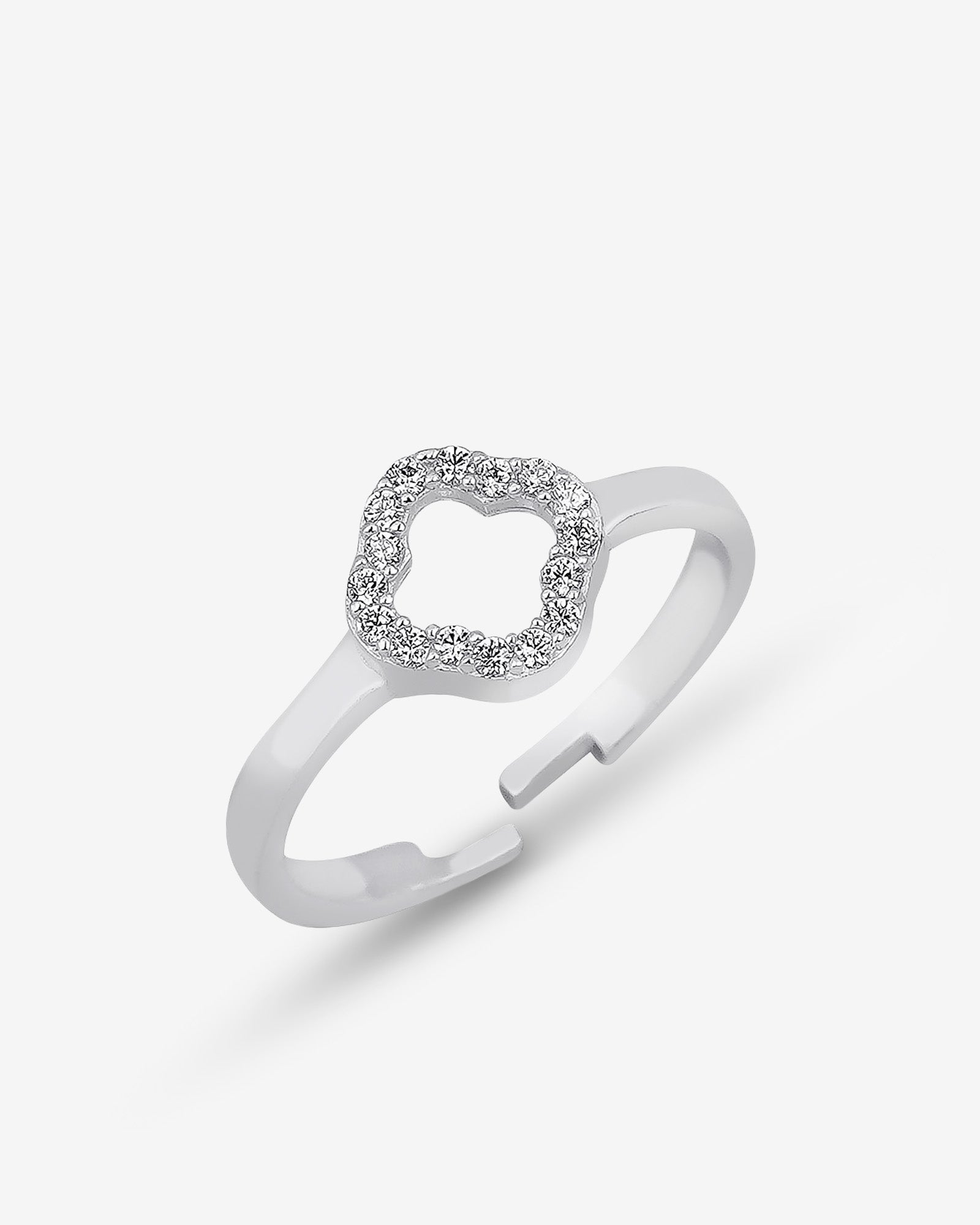 Engraved Sterling Silver Four Leaf Clover Ring - Cz Clover Ring - Adjustable Lucky Ring - - Art Deco Ring