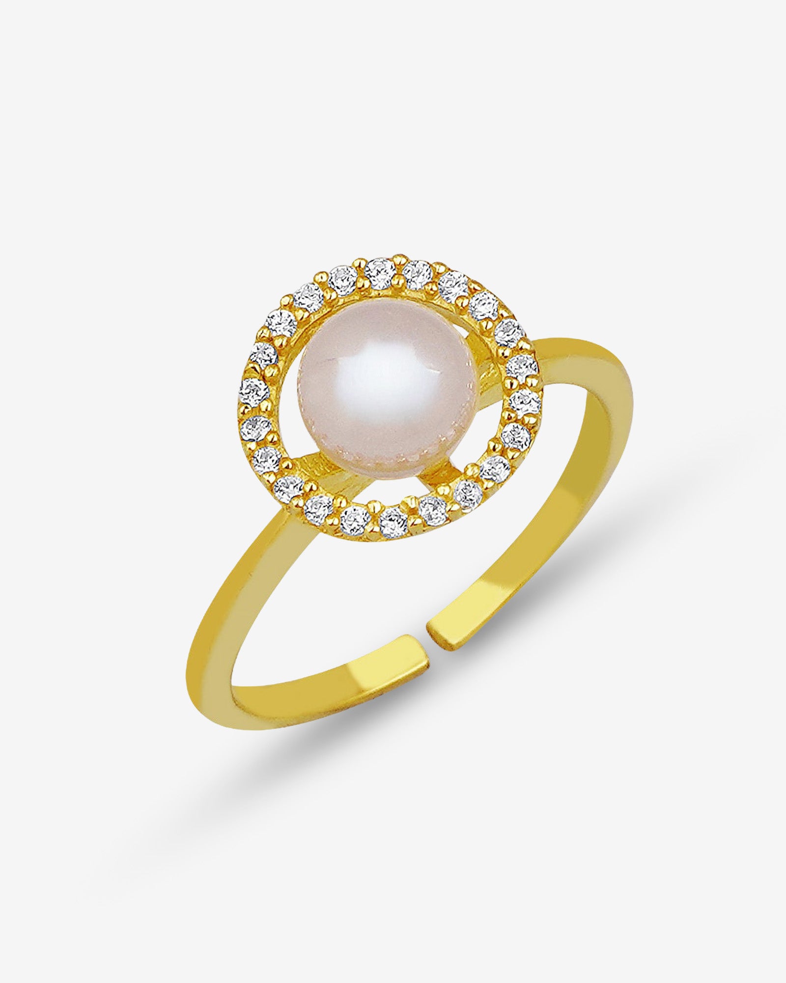 Vintage Zirconia Frame Pearl Ring - Round Pearl Ring With Zirconia Frame - Minimalist Silver/ Gold / Rose Gold Pearl Ring -