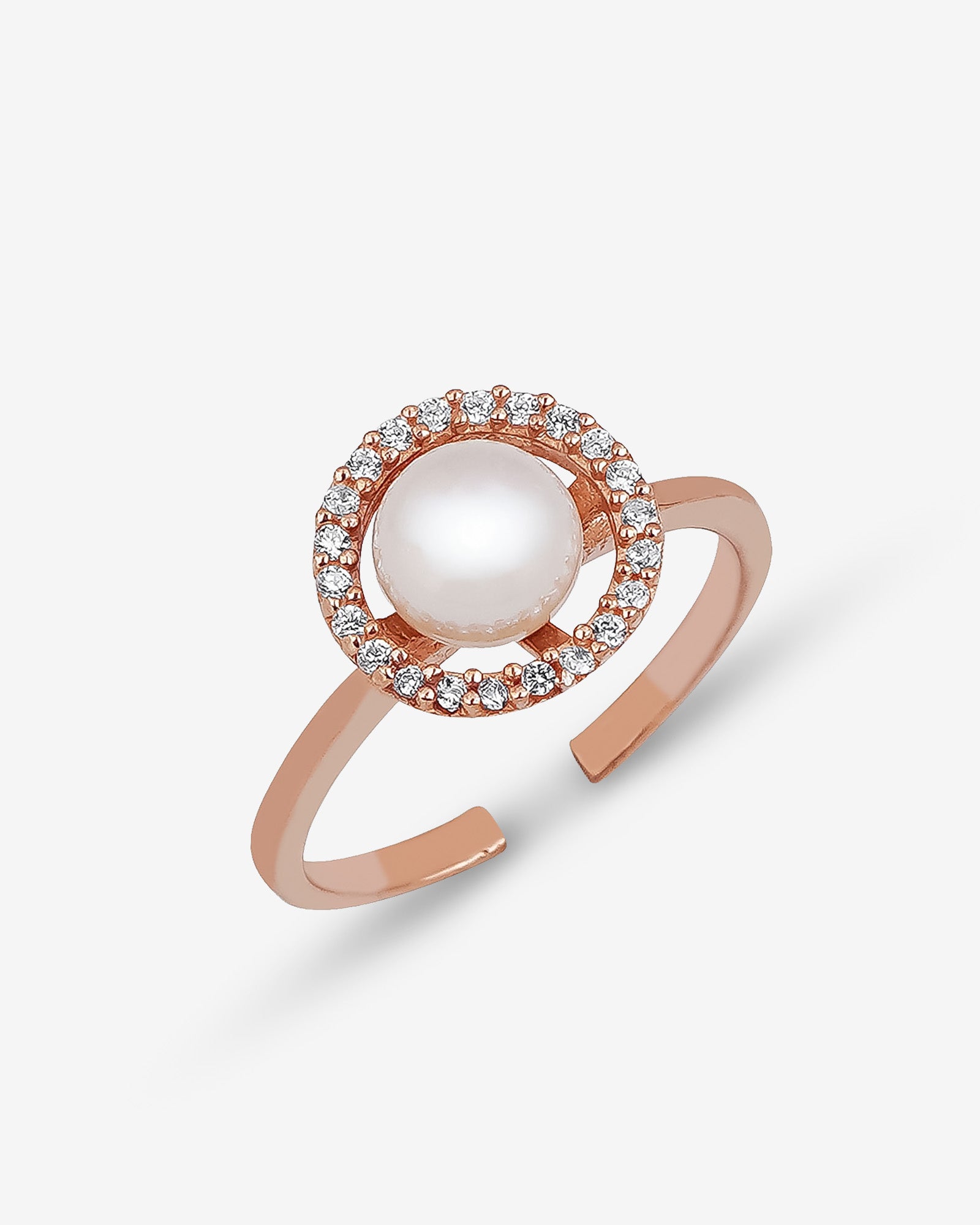 Vintage Zirconia Frame Pearl Ring - Round Pearl Ring With Zirconia Frame - Minimalist Silver/ Gold / Rose Gold Pearl Ring -