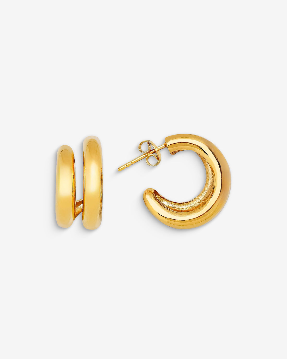 Chunky Hoop Earrings - Sterling Silver Double Hoop Earrings - Minimalist Duo Hoops - Womens Jewelry - Silver / Gold Earrings