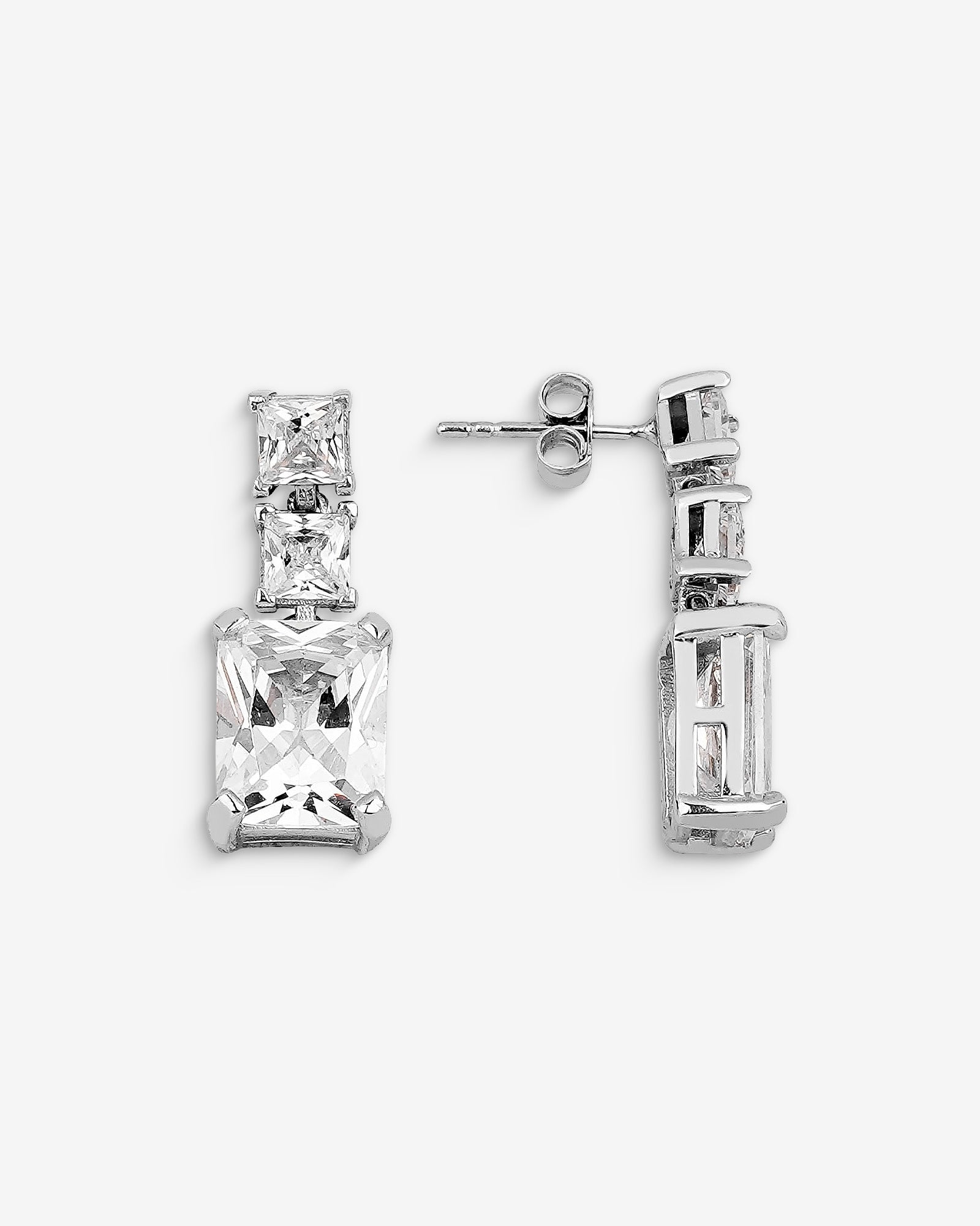 Baguette-cut Birthstone Earrings - Statement Earrings In Sterling Silver - Vintage-inspired Dangle Earrings - Zirconia Fancy Stud Earrings