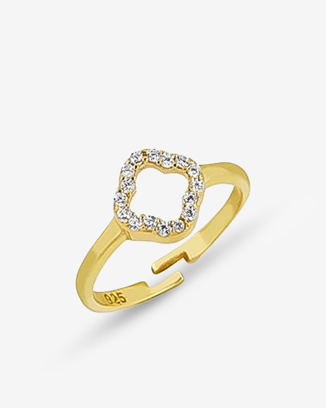 Engraved Sterling Silver Four Leaf Clover Ring - Cz Clover Ring - Adjustable Lucky Ring - - Art Deco Ring