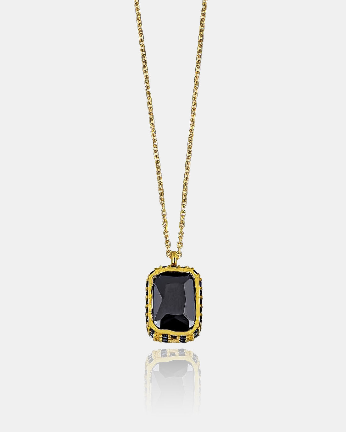 Baguette Cut Emerald Necklace , Gold Framed Gothic Black Gem Pendant , Handmade Timeless Jewelry , Emerald Cut Solitaire Silver Necklace