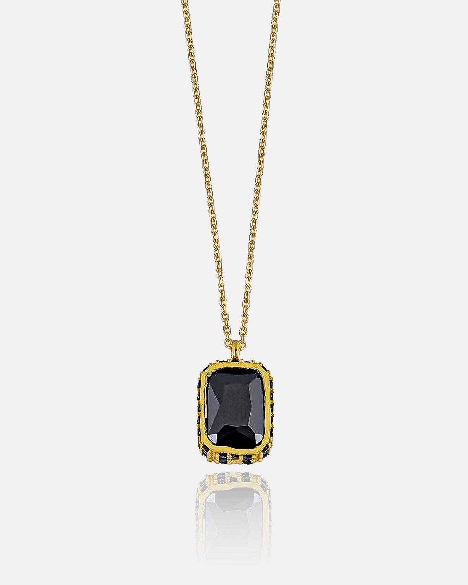 Baguette Cut Emerald Necklace , Gold Framed Gothic Black Gem Pendant , Handmade Timeless Jewelry , Emerald Cut Solitaire Silver Necklace