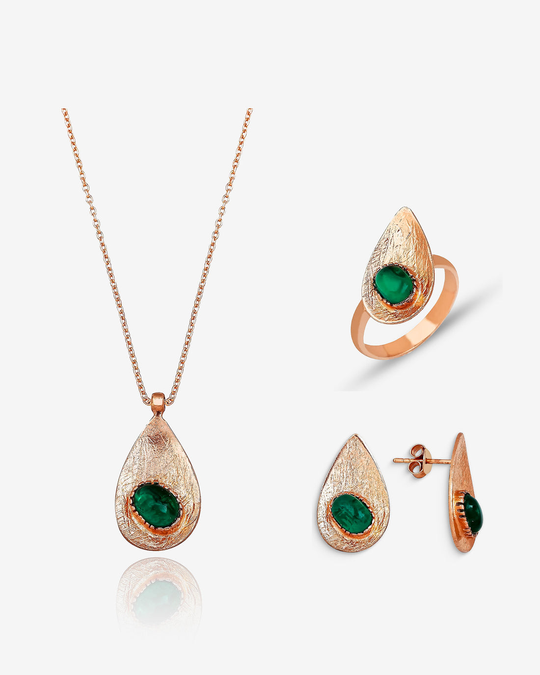 Handcrafted Silver Teardrop Birthstone Set - Necklace, Ring, Earrings - Large Teardrop Birthstone Trio Matching Set - Perfect Gift Idea