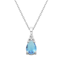 Drop Birthstone Silver Necklace - Blue Aquamarine | Blue Zircon