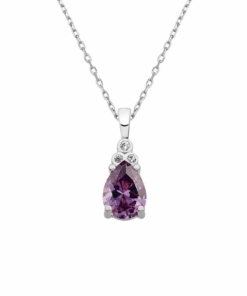 Drop Birthstone Silver Necklace - Amethyst