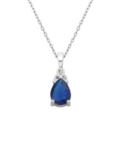 Drop Birthstone Silver Necklace - Sapphire