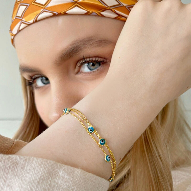 Evil Eye Bracelet with Blue Beads - Image 3
