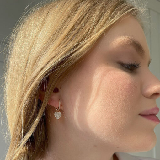 Dainty Heart Charm Hoop Earrings - Image 2