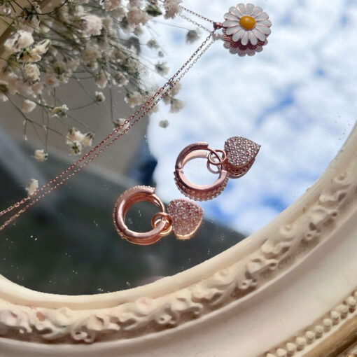 Dainty Heart Charm Hoop Earrings - Image 3