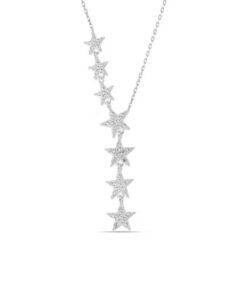 Dainty Star Lariat Necklace - White-Silver