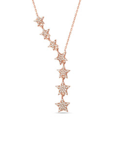 Dainty Star Lariat Necklace - White-Rose Gold