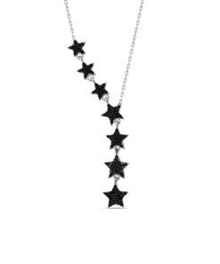 Dainty Star Lariat Necklace - Black-Silver