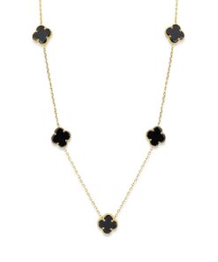 Modern Lucky Clover Charm Necklace - Gold & Black