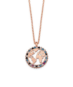 Multi Colored World Pendant Sterling Silver Necklace