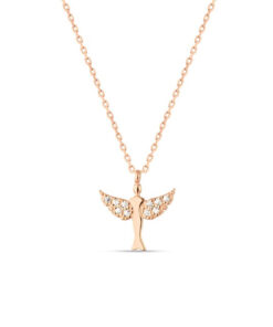 Silver Catholic Angel Wing Pendant Necklace - White
