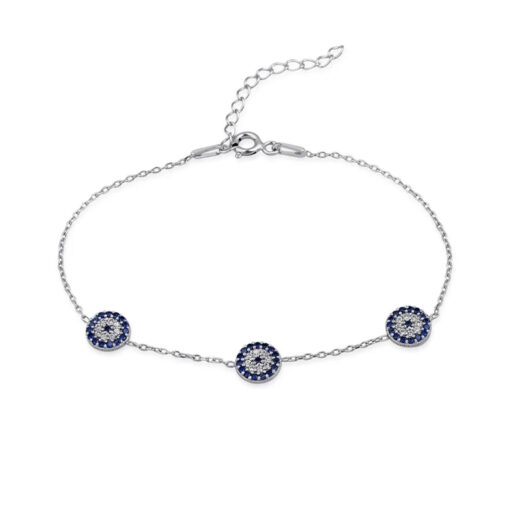 Sterling Silver Round Evil Eye Bracelet