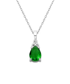 Drop Birthstone Silver Necklace - Emerald