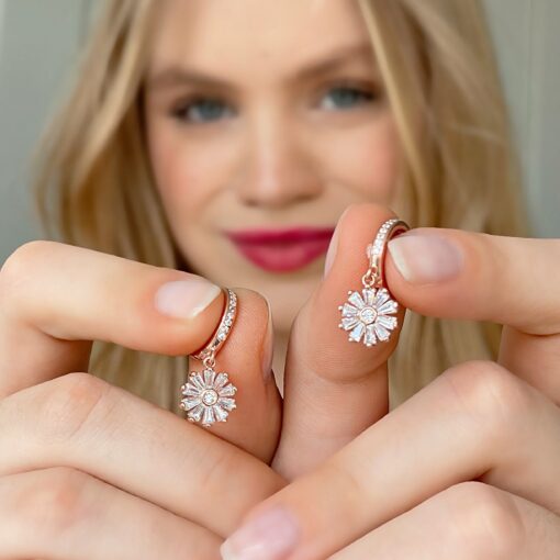 Daisy Dangle Cz Earrings - Image 2