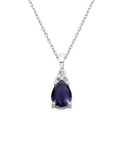 Drop Birthstone Silver Necklace - Jet