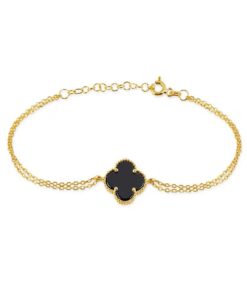 Modern Lucky Clover Charm Bracelet - Gold & Black