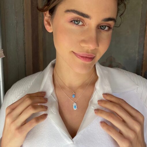 Blue Opal Owl Pendant - Rose Gold - Image 5