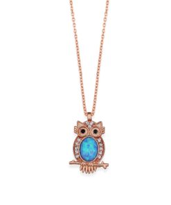 Blue Opal Owl Pendant - Rose Gold