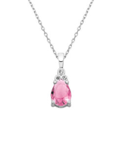 Drop Birthstone Silver Necklace - Rose