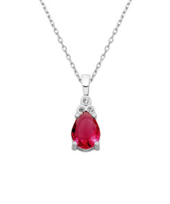 Drop Birthstone Silver Necklace - Red Garnet | Red Ruby