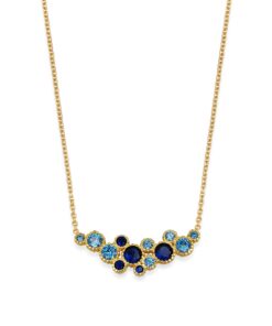 Fancy Round Cut Gemstone Necklace - Gold & Sapphire