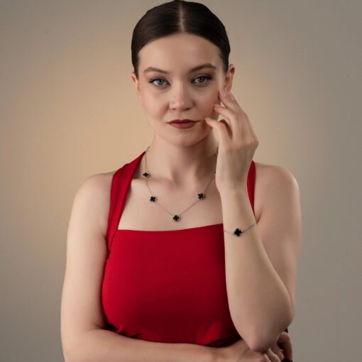 Modern Lucky Clover Charm Necklace - Gold & Black - Image 4