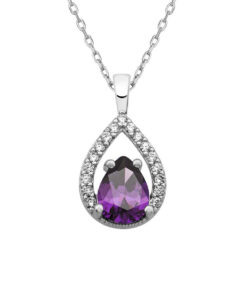 Natural Birthstone Sterling Silver Necklace - February Amethyst