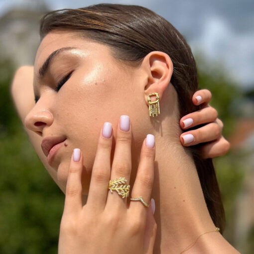 Gold Color Stylish Fringe Earrings - Image 2