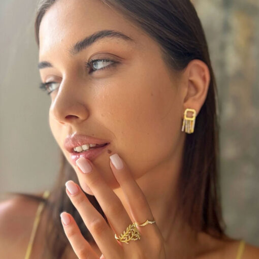 Gold Color Stylish Fringe Earrings - Image 3