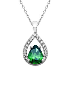 Natural Birthstone Sterling Silver Necklace - May Emerald
