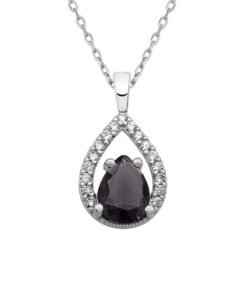 Natural Birthstone Sterling Silver Necklace - Jet Black