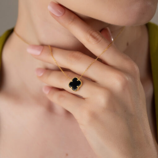 Lucky Clover Pendant Necklace - Gold & Black - Image 3