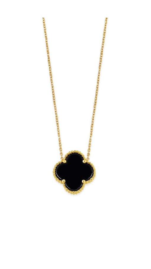 Lucky Clover Pendant Necklace - Gold & Black