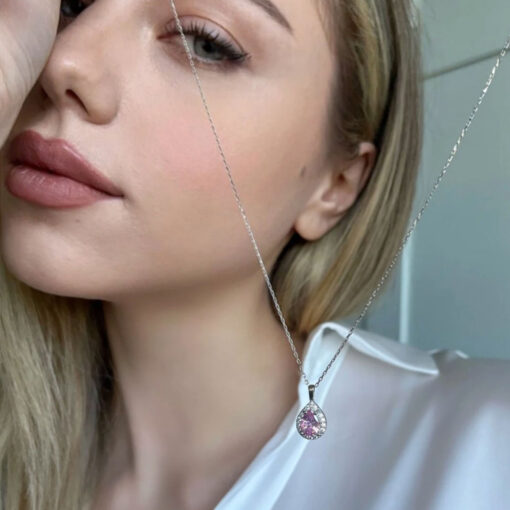 Natural Birthstone Necklace with Zirconia Frame - Image 2