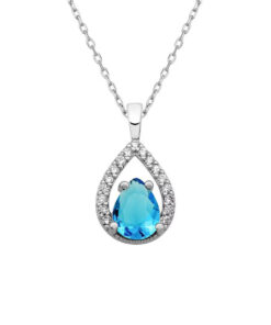 Teardrop Pendant Necklace - Blue Aquamarine | Blue Zircon