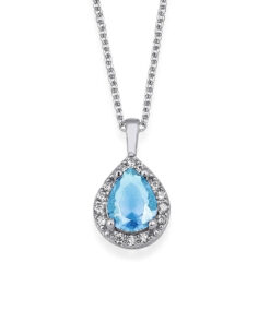 Natural Birthstone Necklace with Zirconia Frame - March Aquamarine | December Blue Zircon