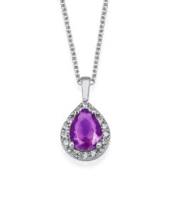 Natural Birthstone Necklace with Zirconia Frame - February Amethyst