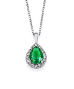 Natural Birthstone Necklace with Zirconia Frame - May Emerald