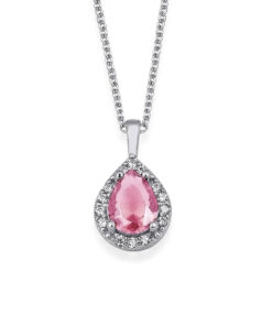 Natural Birthstone Necklace with Zirconia Frame - October Rose