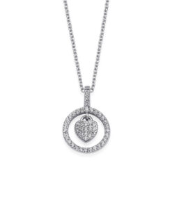 Crystal Encircled Heart Necklace - Gold